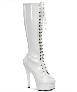Pleaser Shoes By Pleaser USA DELIGHT-2023 White Patent Platform Knee High Pole Dancing Boot Halloween Costume Footwear