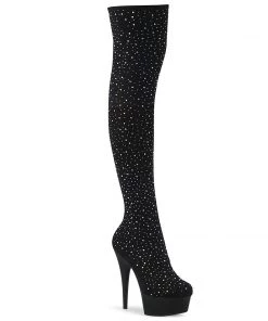 Pleaser Shoes By Pleaser USA Thigh High Boots DELIGHT-3002 Pleaser Shoes Rhinestone Pull-on Skintight Stripper Boot