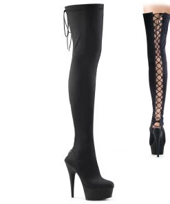 Pleaser Shoes By Pleaser USA DELIGHT-3003 Pleaser Shoes Black Lycra Skintight Thigh High Pole Dancing Boot