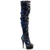 Pleaser Shoes By Pleaser USA 6 Inch Heels DELIGHT-3004 Pleaser Shoes Blue Iridescent Sequins Thigh High Sexy Boots