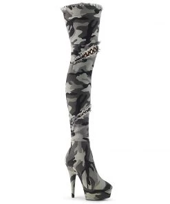 Pleaser Shoes By Pleaser USA DELIGHT-3005 Pleaser Shoes Distressed Camo Thigh High Stripper Boots