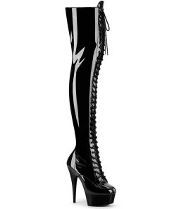 Pleaser Shoes By Pleaser USA DELIGHT-3023 Pleaser Shoes Black Patent Platform Thigh High Boots