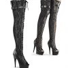 Pleaser Shoes By Pleaser USA DELIGHT-3025ML Pleaser Shoes Black Lace Thigh High Stripper Boot Thigh High Boots