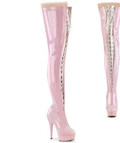 Pleaser Shoes By Pleaser USA DELIGHT-3027 Pleaser Shoes Pink Patent Thigh High Boot