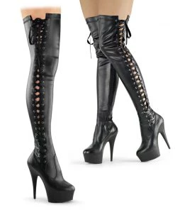 Pleaser Shoes By Pleaser USA DELIGHT-3050 Black PU Thigh High Platform Stripper Boots