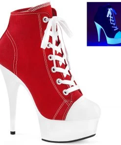 Pleaser Shoes By Pleaser USA Halloween Costume Footwear DELIGHT-600SK-02 Pleaser Shoes Red Canvas Platform High Heel Sneaker Bootie
