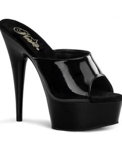 Pleaser Shoes By Pleaser USA DELIGHT-601 Pleaser Shoes Black Patent Platform Slide Stripper Shoe 6 Inch Heels