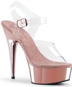 Pleaser Shoes By Pleaser USA DELIGHT-608 Pleaser Shoes Rose Gold Chrome Exotic Dancer Shoe 6 Inch Heels