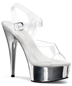 Pleaser Shoes By Pleaser USA DELIGHT-608 Pleaser Shoes Silver Chrome Platform Stripper Shoe
