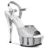 Pleaser Shoes By Pleaser USA DELIGHT-609-5G Metallic Silver Glitter Platform Stripper Sandal