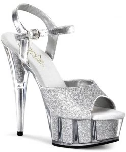 Pleaser Shoes By Pleaser USA DELIGHT-609-5G Metallic Silver Glitter Platform Stripper Sandal
