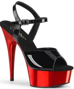 Pleaser Shoes By Pleaser USA DELIGHT-609 Red Chrome Platform 6 Inch Heel Stripper Shoe