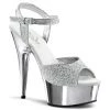 Pleaser Shoes By Pleaser USA 6 Inch Heels DELIGHT-609G Silver Glitter & Chrome Pole Dancing Shoe