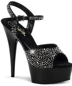 Pleaser Shoes By Pleaser USA DELIGHT-609RS Pleaser Shoes Black Stripper Shoe With Rhinestones 6 Inch Heels