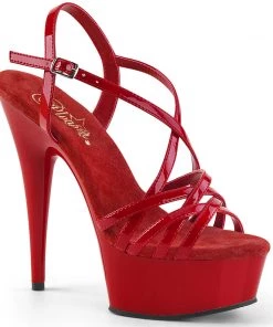 Pleaser Shoes By Pleaser USA 6 Inch Heels DELIGHT-613 Pleaser Shoe Red Patent Strappy Platform Sandals