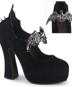 Women's Demonia Footwear DEMON-18 Demonia Shoes Black Velvet Bat MaryJane Pump