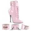 DOMINA-1023 Devious Shoes Pink Patent Ankle Cuff Boot Booties And Ankle High Boots