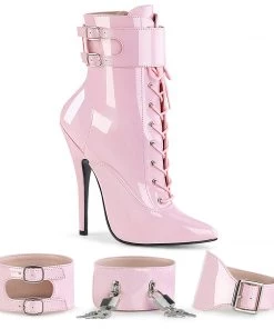 DOMINA-1023 Devious Shoes Pink Patent Ankle Cuff Boot Booties And Ankle High Boots