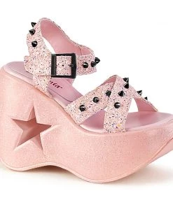 Demonia Shoes DYNAMITE-02 Pink Glitter Platform Wedge Demonia Sandal