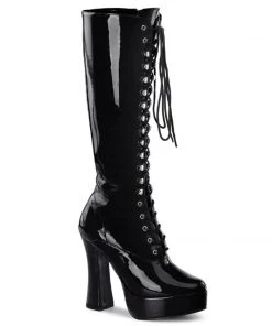 Pleaser Shoes By Pleaser USA ELECTRA-2020 Pleaser Shoes Black Patent Gogo Costume Boots Halloween Costume Footwear