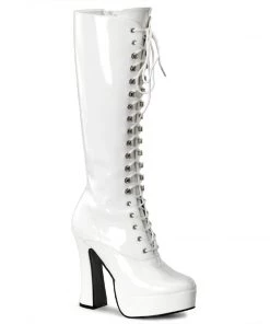 Pleaser Shoes By Pleaser USA Halloween Costume Footwear ELECTRA-2020 Pleaser Shoes White Patent Gogo Boot