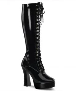 Pleaser Shoes By Pleaser USA ELECTRA-2023 Pleaser Shoes Black Patent Platform Boots Halloween Costume Footwear