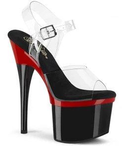 Pleaser Shoes By Pleaser USA ESTEEM-708 Black And Red Platform Stripper Shoe