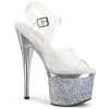 Pleaser Shoes By Pleaser USA ESTEEM-708CHLG Pleaser Shoes Silver Holographic Platform Exotic Dancer Shoes 7 Inch Heels
