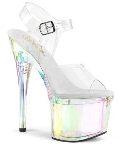 Pleaser Shoes By Pleaser USA ESTEEM-708RBP Pleaser Shoes Clear Pastel Holograpic Stripper Shoe 7 Inch Heels