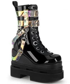 Demonia Shoes Booties And Ankle High Boots ETERNAL-115 Black Patent Demonia Bondage Strap Gothic Boot