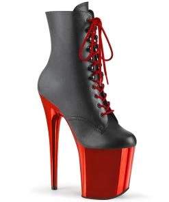 Pleaser Shoes By Pleaser USA Booties And Ankle High Boots FLAMINGO-1020 Pleaser Shoes Red Chrome Platform Stripper Boot