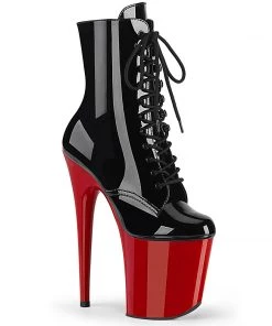 Pleaser Shoes By Pleaser USA FLAMINGO-1020 Pleaser Shoes Red Platform Black Upper Exotic Dancer Boot