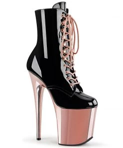 Pleaser Shoes By Pleaser USA FLAMINGO-1020 Pleaser Shoes Metallic Rose Gold Platform Exotic Dancer Bootie Booties And Ankle High Boots