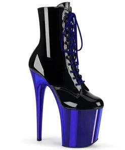 Pleaser Shoes By Pleaser USA FLAMINGO-1020 Pleaser Shoes Royal Blue Chrome Platform Exotic Dancer Boot