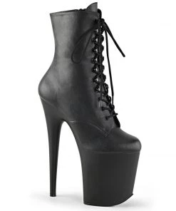 Fabulicious Shoes By Pleaser USA FLAMINGO-1020 Black Faux Leather Platform Lace-Up Front Exotic Dancer Boot