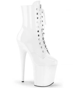 Pleaser Shoes By Pleaser USA FLAMINGO-1020 White Patent 8 Inch Heel Stripper Boot Booties And Ankle High Boots