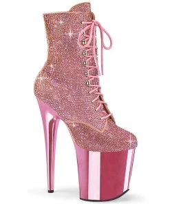 Pleaser Shoes By Pleaser USA FLAMINGO-1020CHRS Pleaser Shoes Pink Rhinestone Exotic Dancer Boots