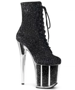 Pleaser Shoes By Pleaser USA FLAMINGO-1020G Black Glitter Exotic Dancer Platform Boot