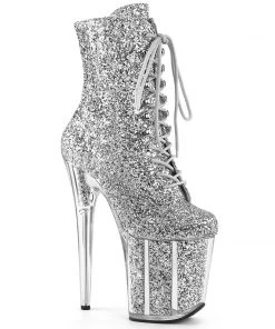 Pleaser Shoes By Pleaser USA FLAMINGO-1020G Silver Glitter Platform Stripper Shoes