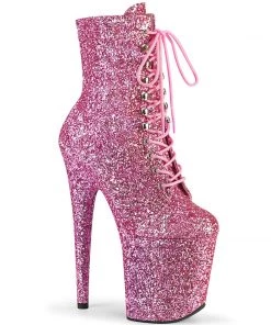 Pleaser Shoes By Pleaser USA Booties And Ankle High Boots FLAMINGO-1020GWR Pleaser Shoes Pink Glitter Exotic Dancer Boots
