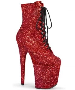 Pleaser Shoes By Pleaser USA Booties And Ankle High Boots FLAMINGO-1020GWR Pleaser Shoes Red Glitter 8 Inch Heel Boots