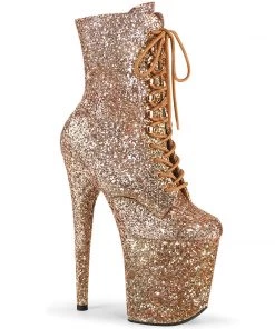 Pleaser Shoes By Pleaser USA FLAMINGO-1020GWR Pleaser Shoes Rose Gold Glittery Booties