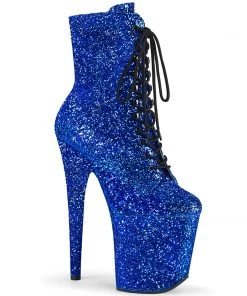 Pleaser Shoes By Pleaser USA FLAMINGO-1020GWR Pleaser Shoes Royal Blue Glittery Stripper Boots Booties And Ankle High Boots