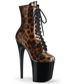 Pleaser Shoes By Pleaser USA FLAMINGO-1020LP Pleaser Shoes Patent Leopard Platform Stripper Bootie Booties And Ankle High Boots