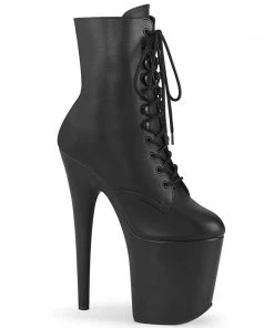 Pleaser Shoes By Pleaser USA FLAMINGO-1020LWR Pleaser Shoes Black Leather Exotic Dancer Boots Booties And Ankle High Boots