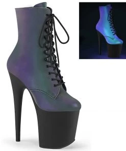 Pleaser Shoes By Pleaser USA Booties And Ankle High Boots FLAMINGO-1020REFL Pleaser Shoes Green Reflective Platform Exotic Dancer Boot