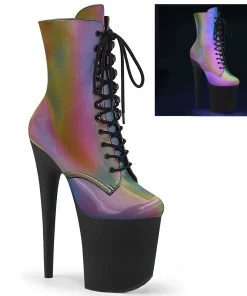 Pleaser Shoes By Pleaser USA FLAMINGO-1020REFL Pleaser Shoes Rainbow Platform Exotic Dancer Boot
