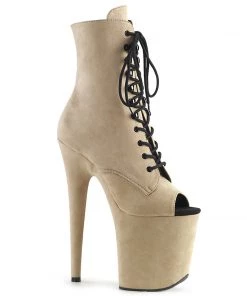 Pleaser Shoes By Pleaser USA Booties And Ankle High Boots FLAMINGO-1021FS Beige Faux Suede 8 Inch Heel Stripper Boot