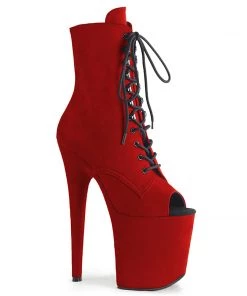 Pleaser Shoes By Pleaser USA Booties And Ankle High Boots FLAMINGO-1021FS Red Faux Suede Platform Stripper Boot
