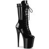 Pleaser Shoes By Pleaser USA FLAMINGO-1050 Pleaser Shoes Black Patent Pole Dancing Boot Booties And Ankle High Boots